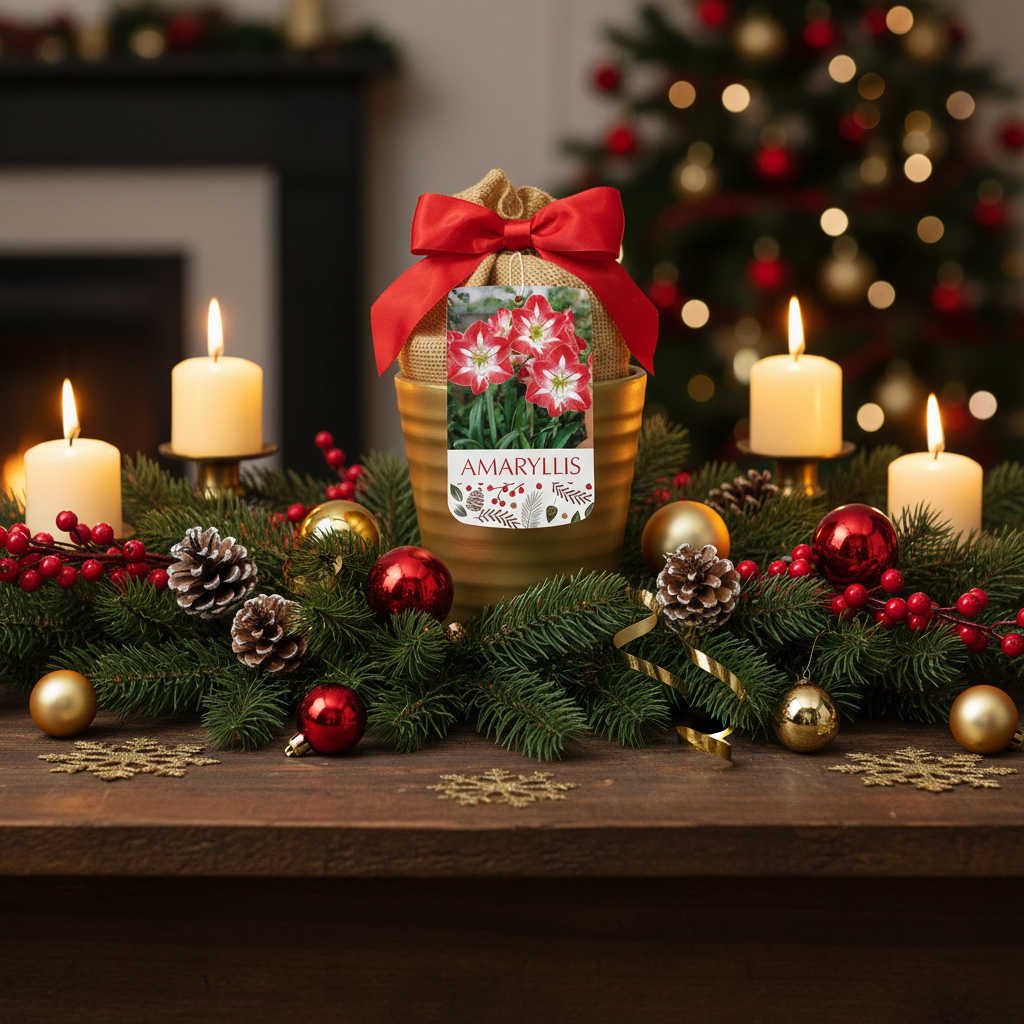 Netherland Bulb, Amaryllis, Minerva In Gold Ceramic Planter