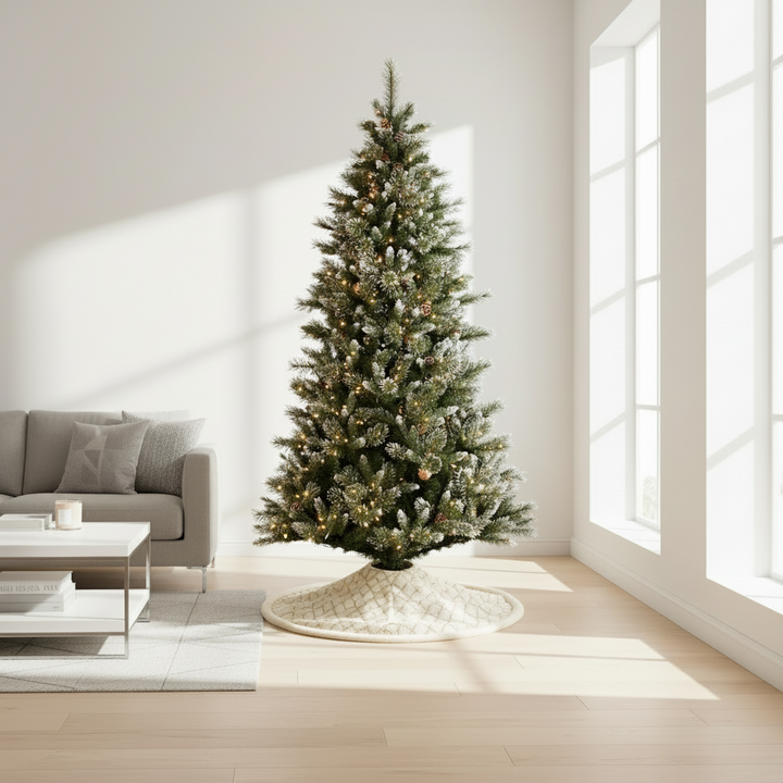 Direct Export, 9' Slim Mix Snow Pine w/Cones, Clear