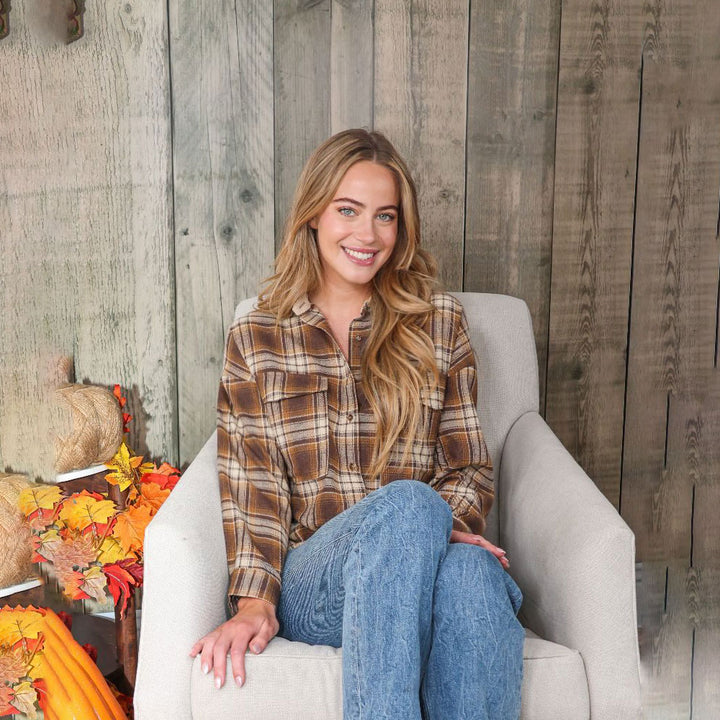 Simply Southern, Plaid Shacket, Brown