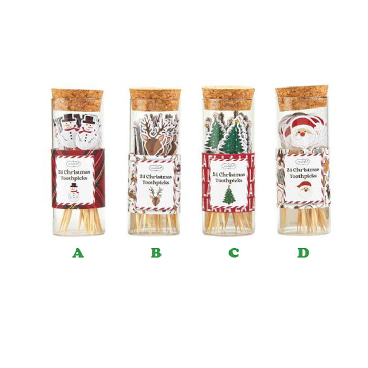 Mud Pie, Christmas Toothpicks in Jar, 24ct, Assorted and Sold Separately