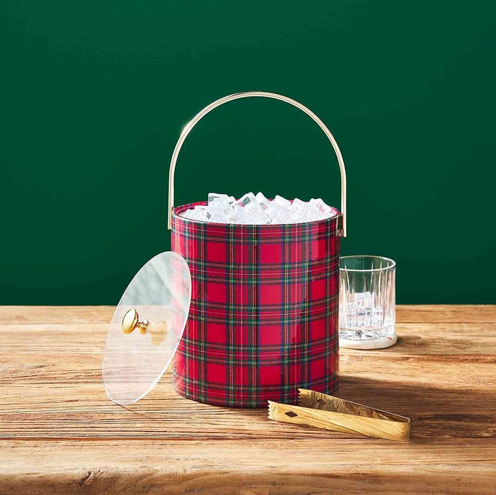 Mud Pie, Tartan Ice Bucket w/ Tongs