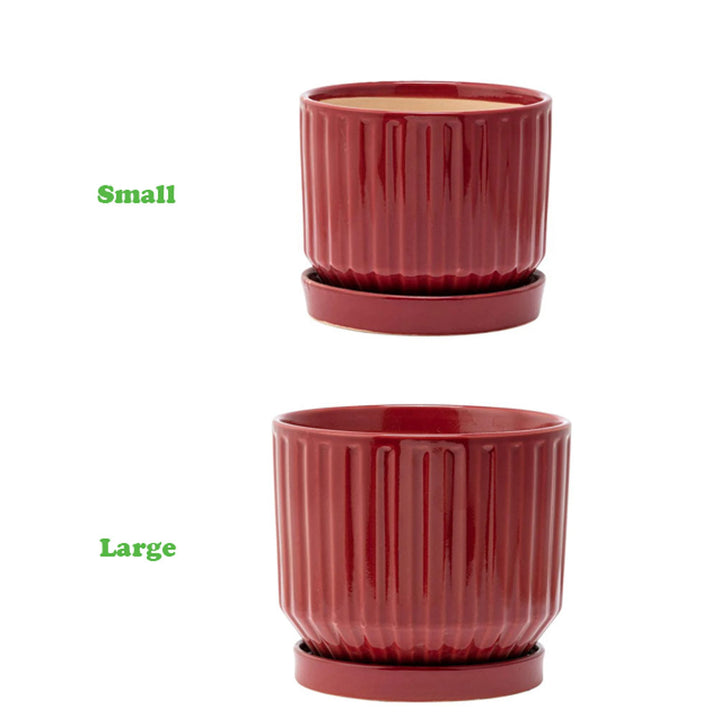 Napco, Burgundy Ribbed Planter W/ Saucer, Various Sizes