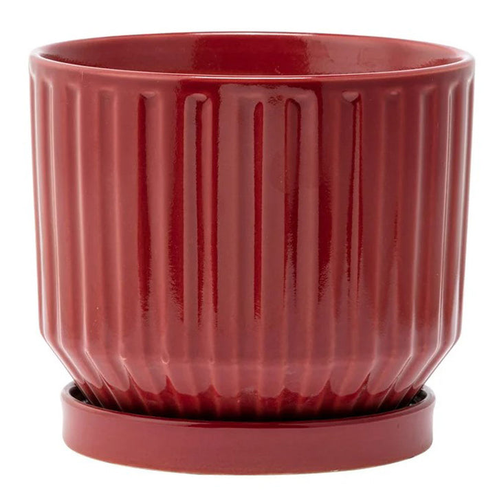 Napco, Burgundy Ribbed Planter W/ Saucer, Various Sizes