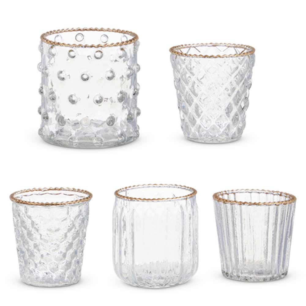 Raz, Gold Rim Glass Votives Set