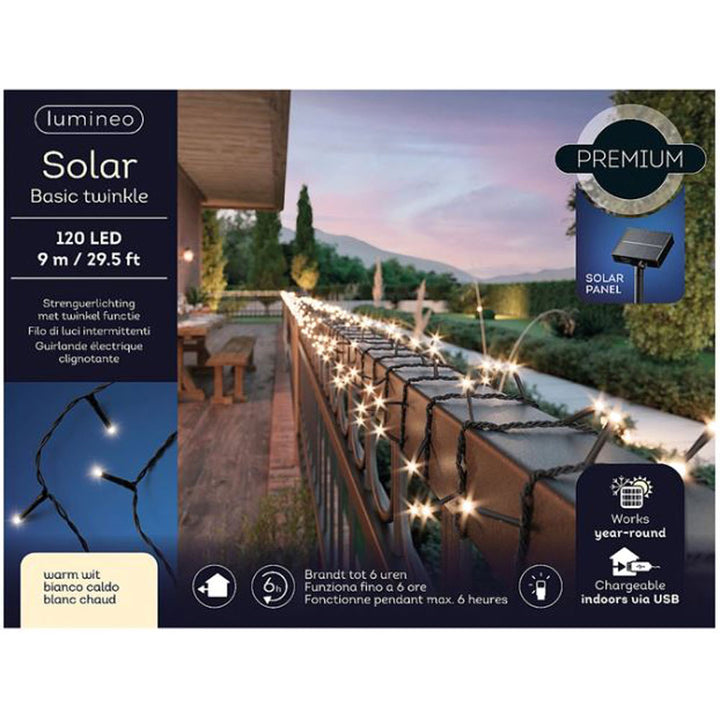 Lumineo, 120L LED Solar Twinkle Lights, Warm White, 29.5 ft.