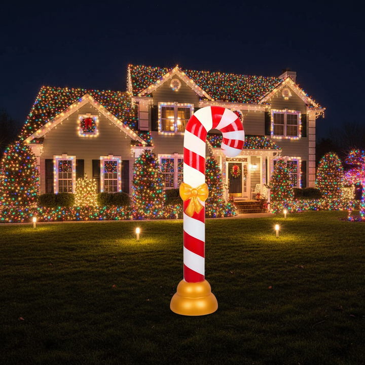 Gemmy, Candy Cane W/Gold Bow, 41"