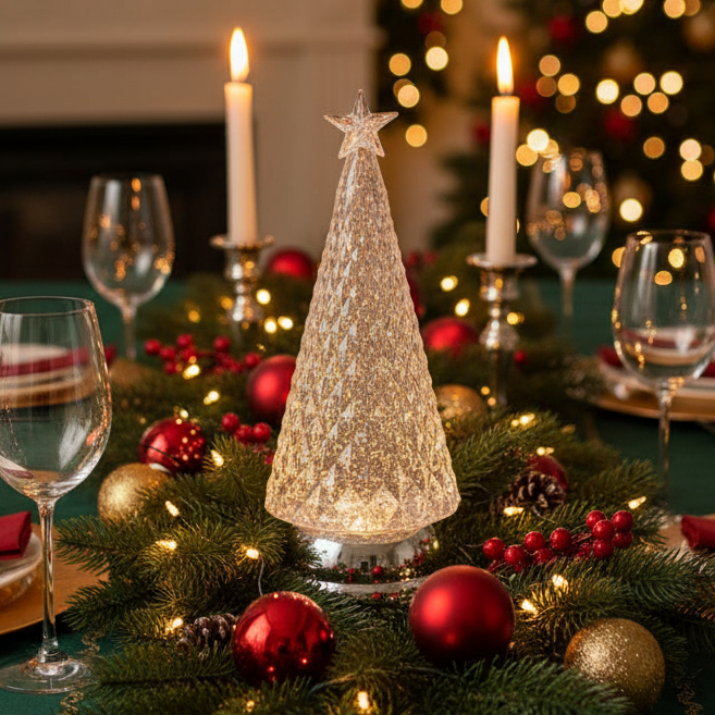 Direct Export, Xmas Tree LED Globe, Silver, 12"