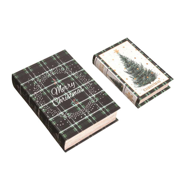 Transpac, Green Tartan Nest Book Box, Various Sizes