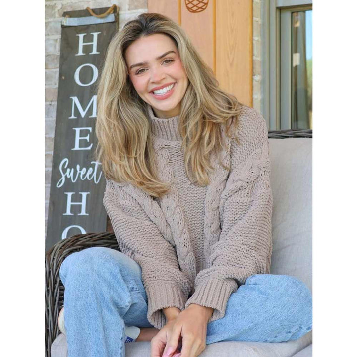 Simply Southern, Braided Sweater, Tan