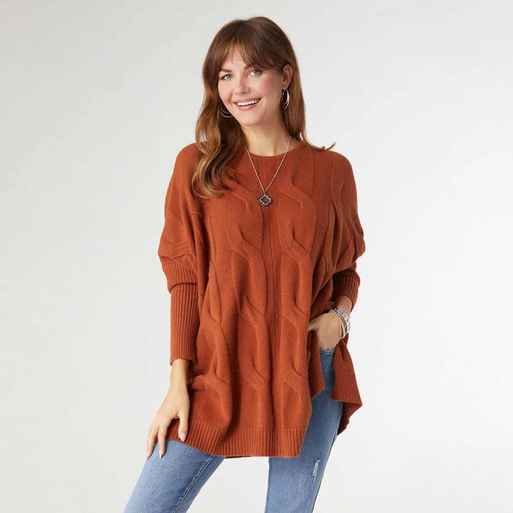 Coco+Carmen, Relaxed Cable Knit Sweater, Rust