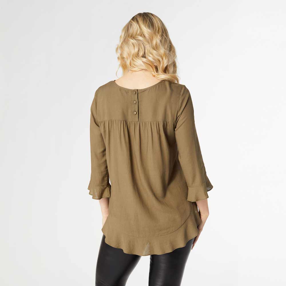 Coco+Carmen, Ruffle Sleeve Top, Olive Night