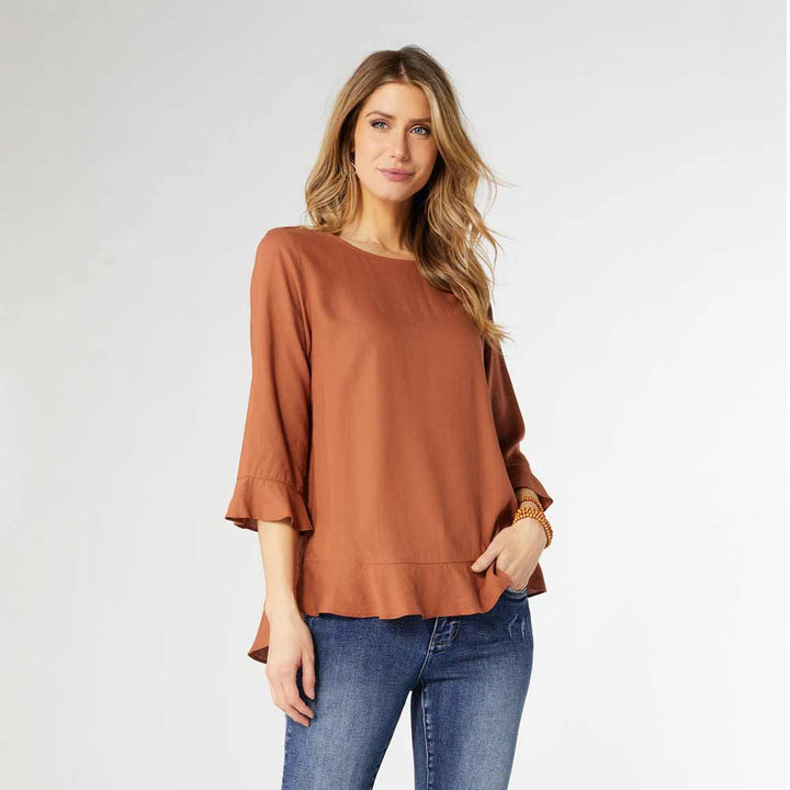 Coco+Carmen, Ruffle Sleeve Top, Terra Cotta