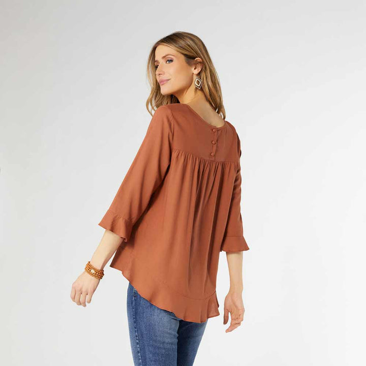 Coco+Carmen, Ruffle Sleeve Top, Terra Cotta