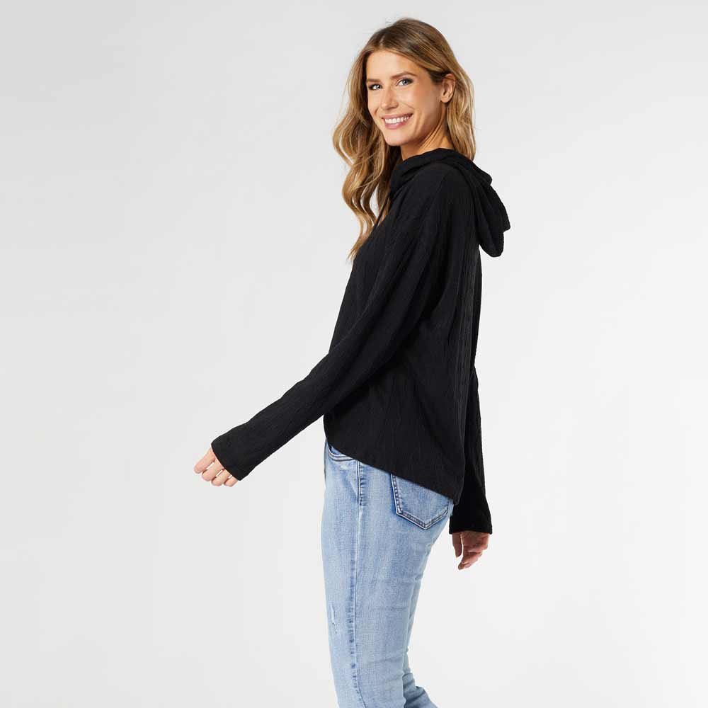 Coco+Carmen, Mini Cable Knit Hood Top, Black