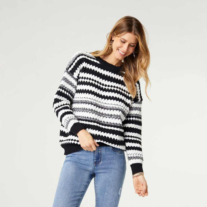 Coco+Carmen, Texture Stripe Sweater, Black & White