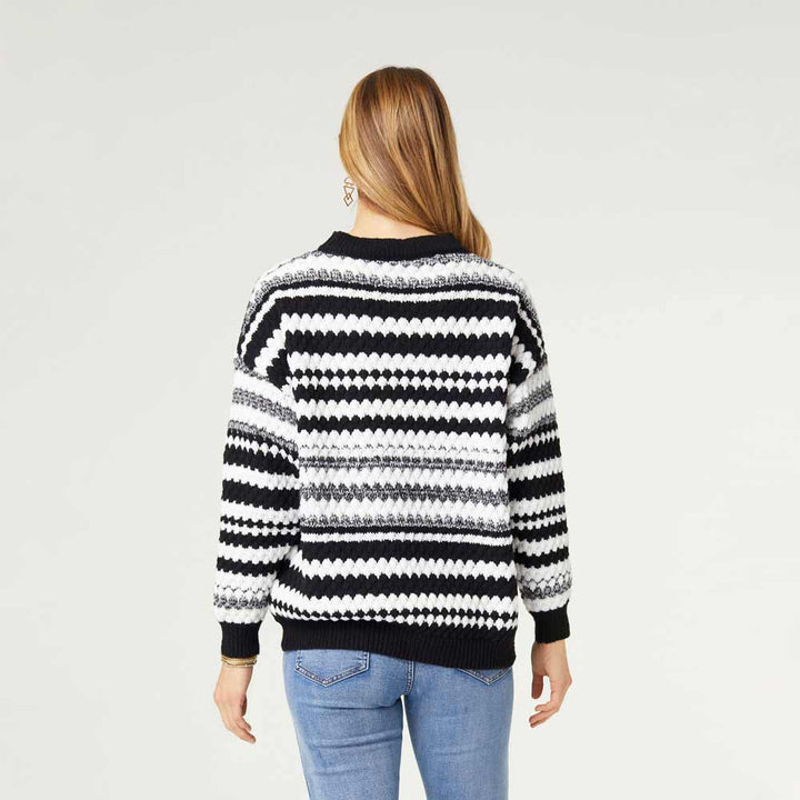 Coco+Carmen, Texture Stripe Sweater, Black & White