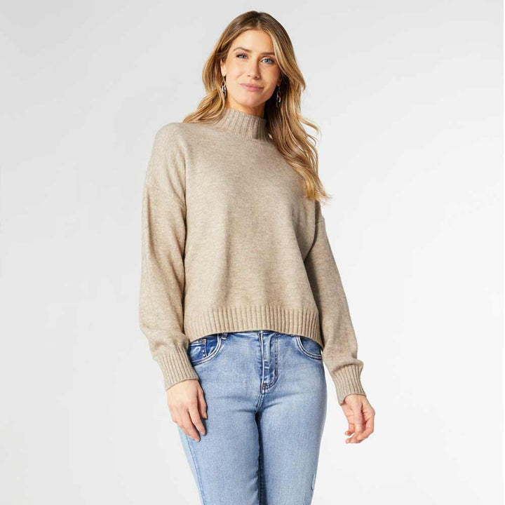 Coco+Carmen, Soft Mock Neck Sweater, Taupe