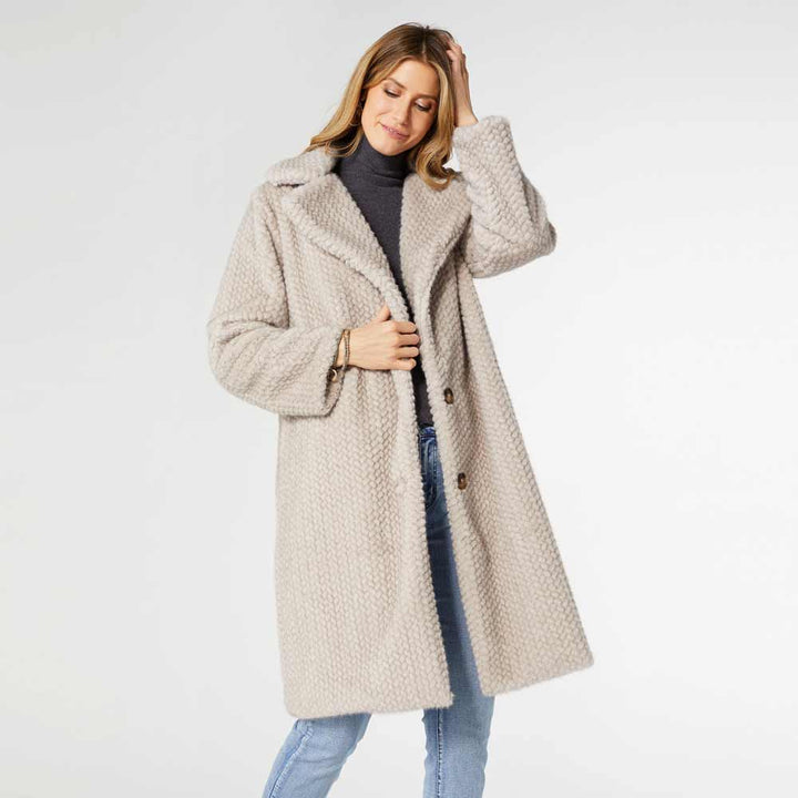 Coco+Carmen, Textured Faux Fur Coat, Cement
