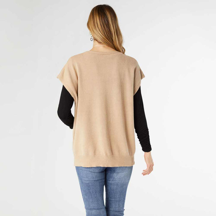 Coco+Carmen, Sweater Vest W/Pockets, Khaki