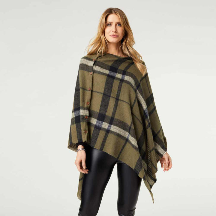 Coco+Carmen, Plaid Poncho Button