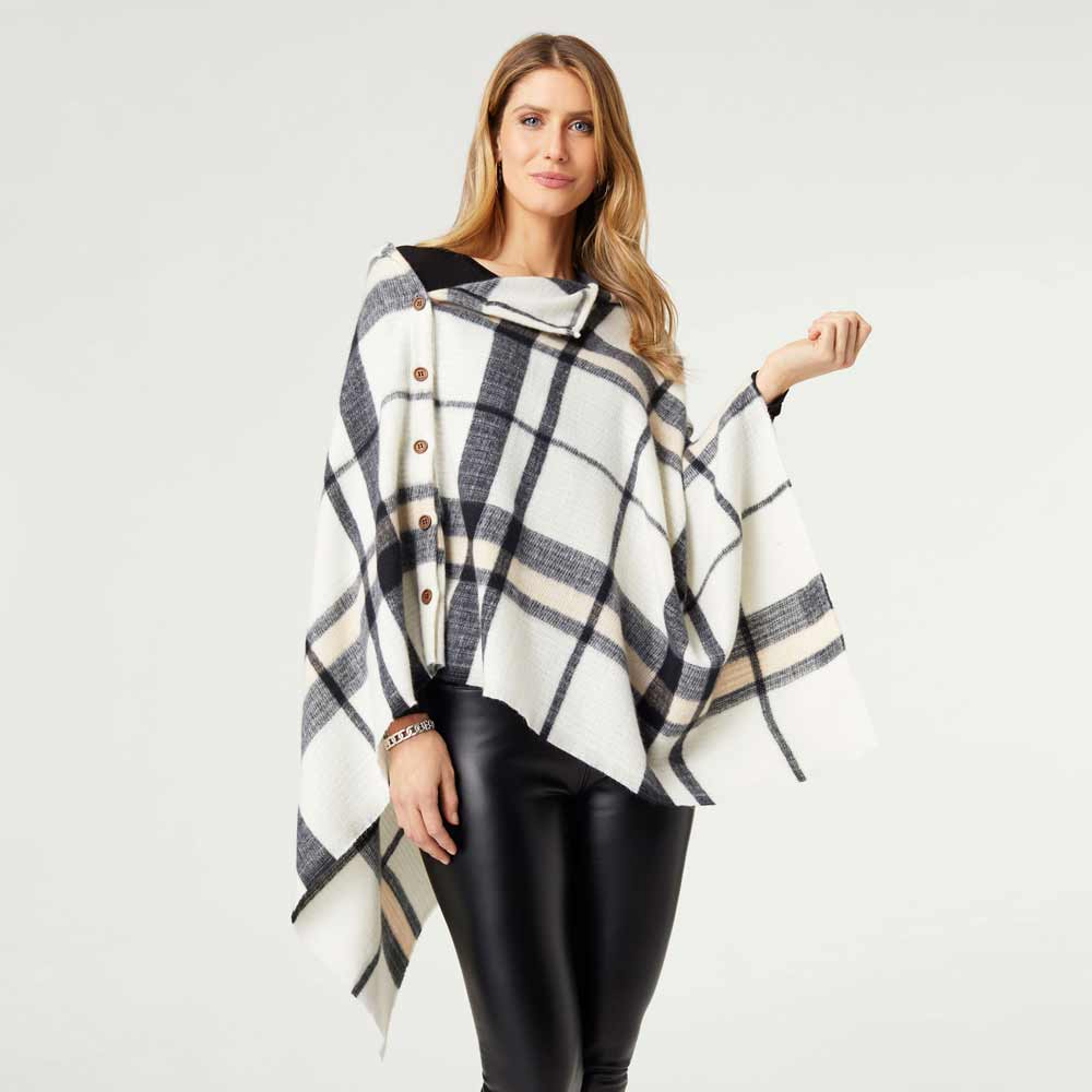 Coco+Carmen, Plaid Poncho Button