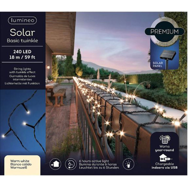 Lumineo, 240L LED Solar Twinkle Lights, Warm White, 59 ft.