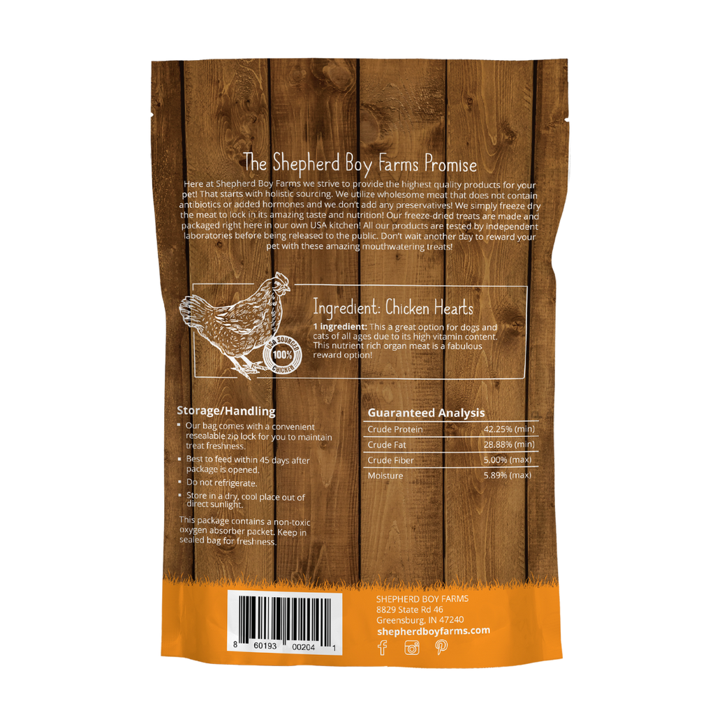 Shepherd Boy Freeze Dried Chicken Heart, 3oz.