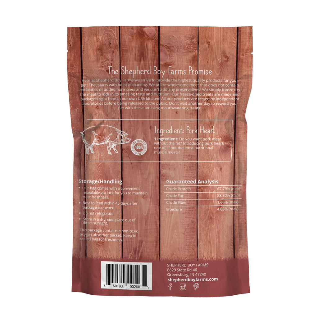 Shepherd Boy Freeze Dried Pork Heart, 3oz.