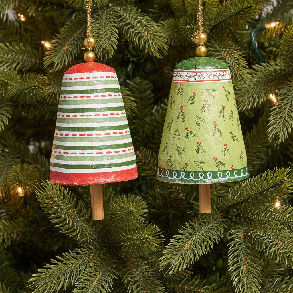 10" Pattern Christmas Paper Mache Bell Ornament - Assorted & Sold Separately
