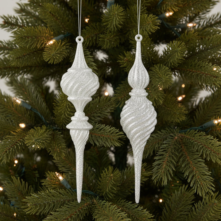 7" Silver Glitter Finial Ornament - Assorted & Sold Separately