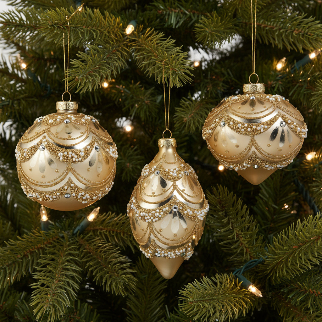 4" Gold Pearl Trimmed Ornament - Assorted & Sold Separately