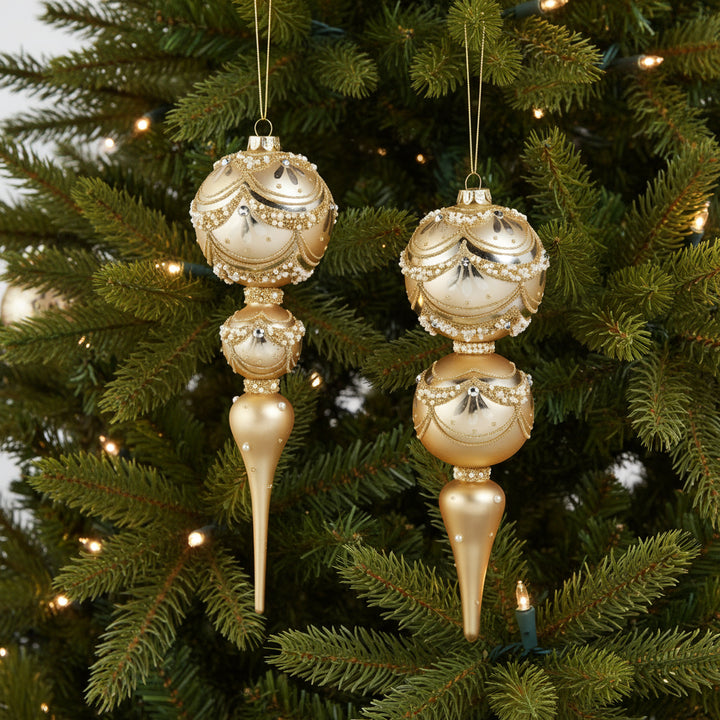 11" Gold Pearl Trimmed Finial Ornament - Assorted & Sold Separately