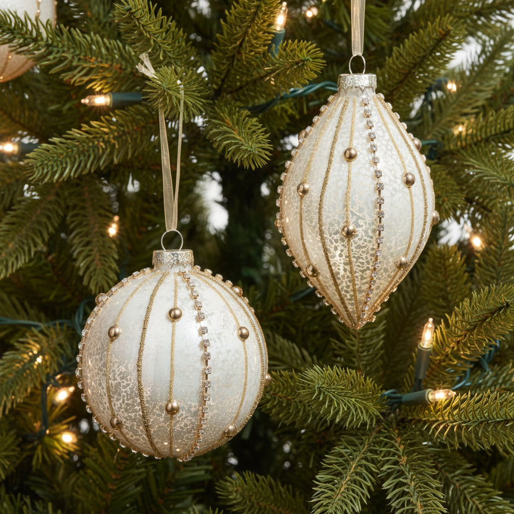 4" Beaded Gold Ornament - Assorted & Sold Separately