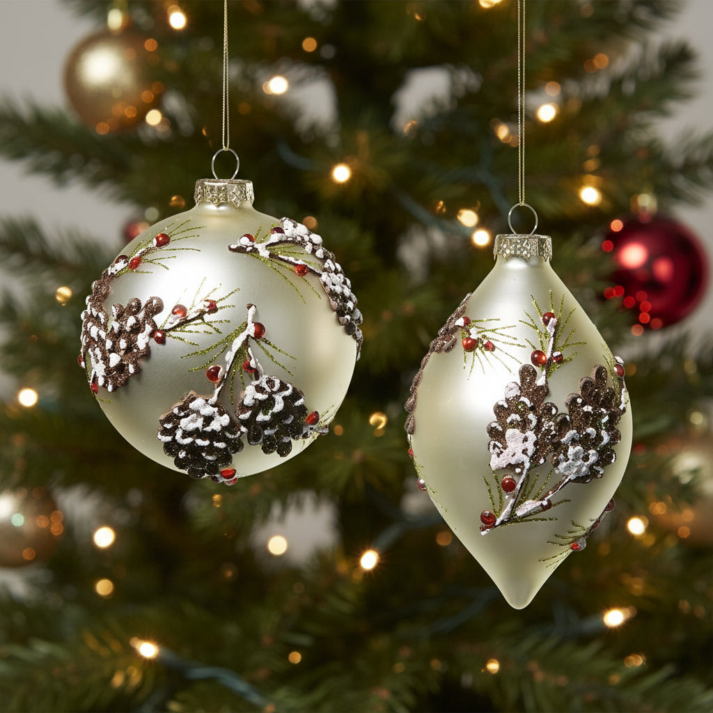 4" Pinecone Embellished Champagne Ornament - Assorted & Sold Separately