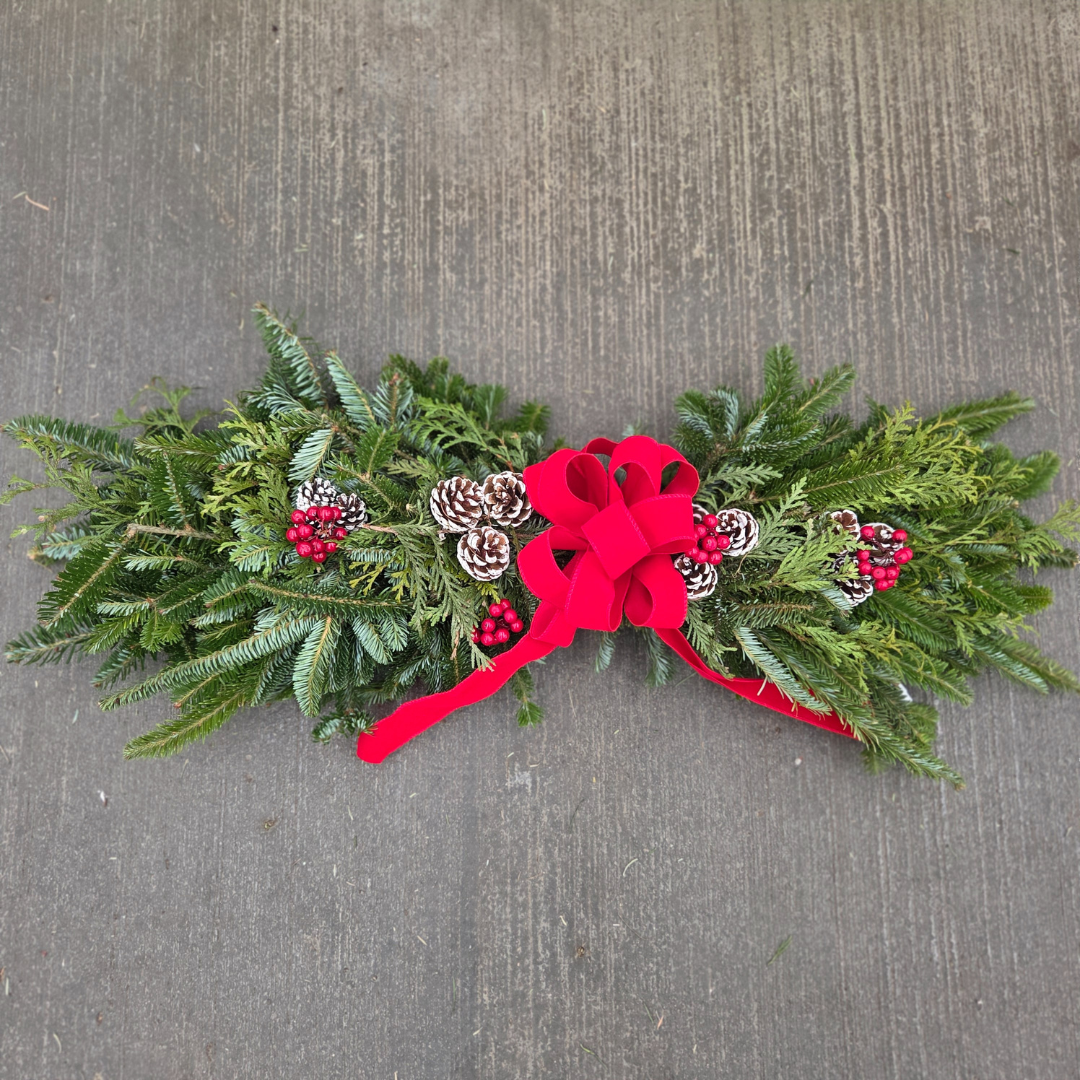 Premium Decorated Window/Mantle Swag, Fresh Greenery Arrangement