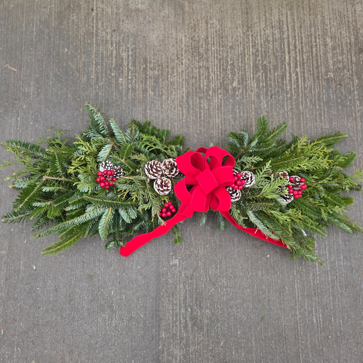 Premium Decorated Window/Mantle Swag, Fresh Greenery Arrangement