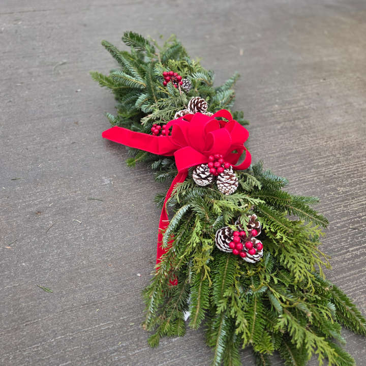 Premium Decorated Window/Mantle Swag, Fresh Greenery Arrangement