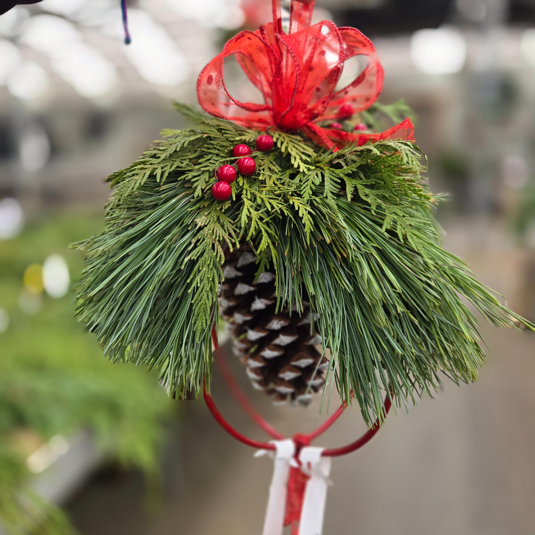 Pinecone Kissing Ball, 12" Fresh Greenery Hanging Décor