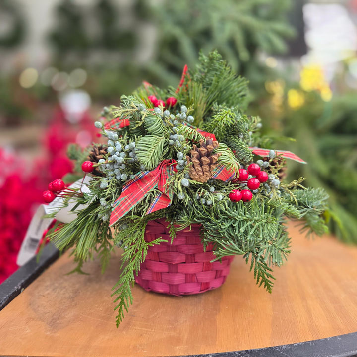 Berries & Bows Centerpiece, Fresh Greenery Arrangement