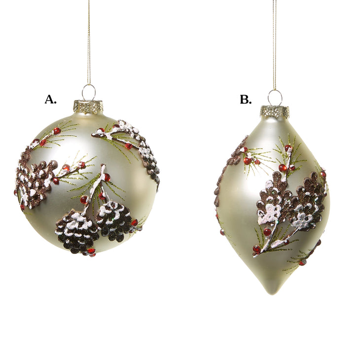 4" Pinecone Embellished Champagne Ornament - Assorted & Sold Separately
