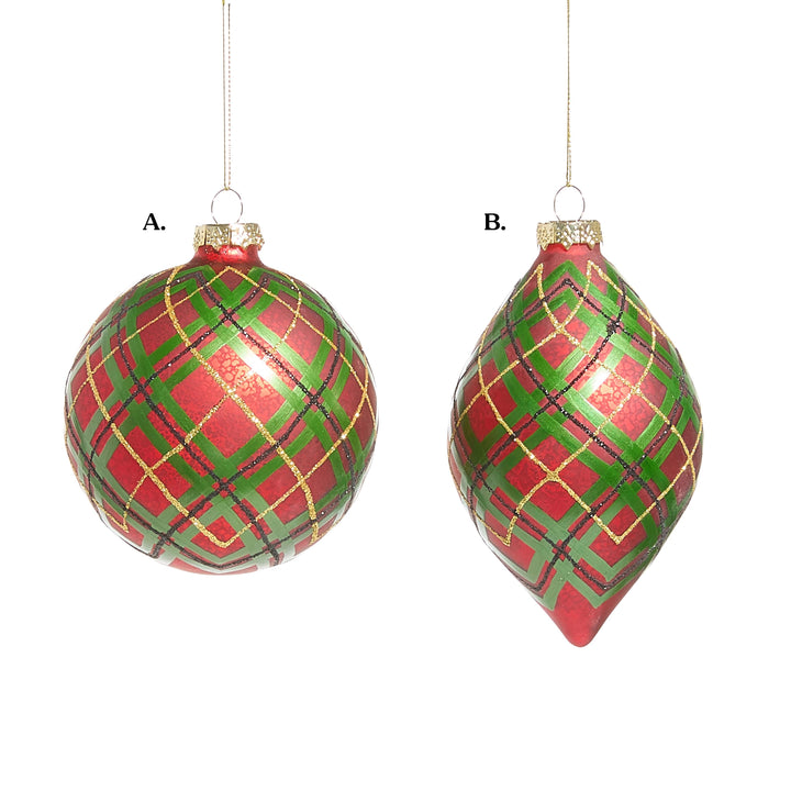 4" Red Green Plaid Ornament - Assorted & Sold Separately