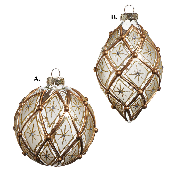 4" White and Gold Deco Ornament - Assorted & Sold Separately