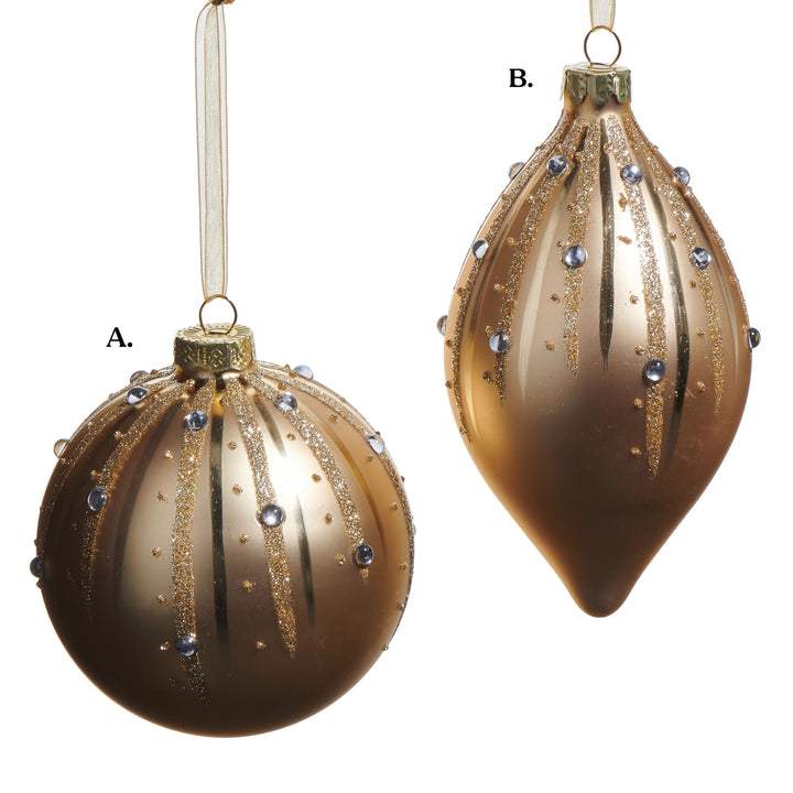 4" Gold Glitter Pattern Ornament - Assorted & Sold Separately