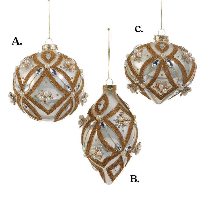 4" Pearl Jewel Embellished Ornament - Assorted & Sold Separately