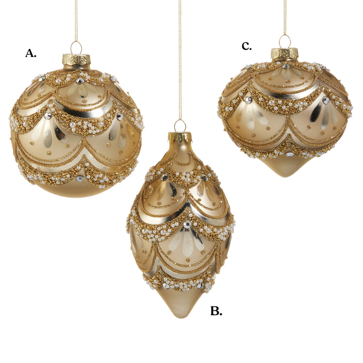 4" Gold Pearl Trimmed Ornament - Assorted & Sold Separately