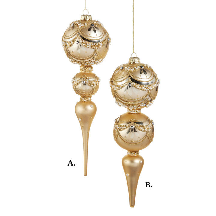 11" Gold Pearl Trimmed Finial Ornament - Assorted & Sold Separately
