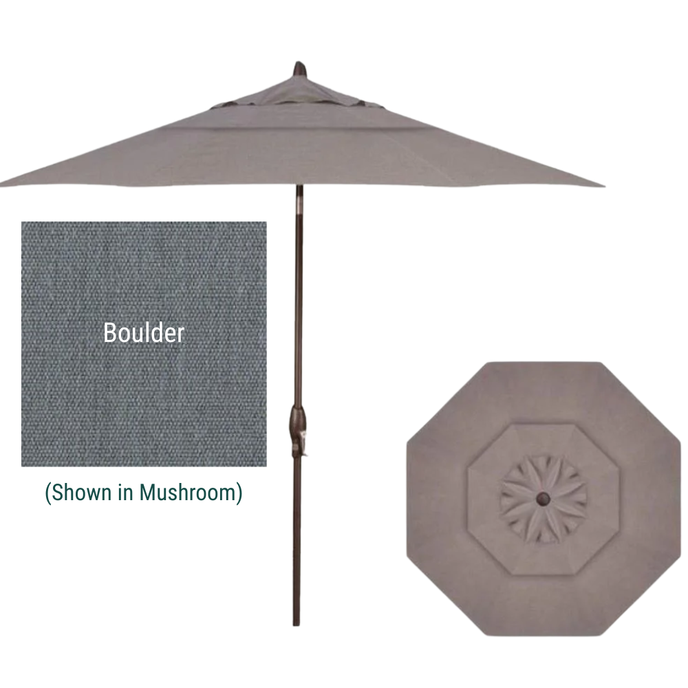 Treasure Gardens, 9 Foot Double Vent Crank Lift Round Market Umbrella, Boulder on Bronze