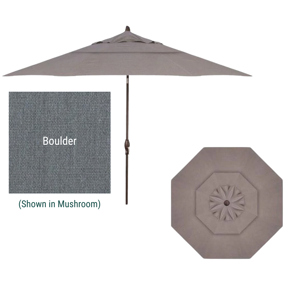 Treasure Garden, 11 Foot Double Vent Crank Lift Round Market Umbrella, Boulder on Bronze