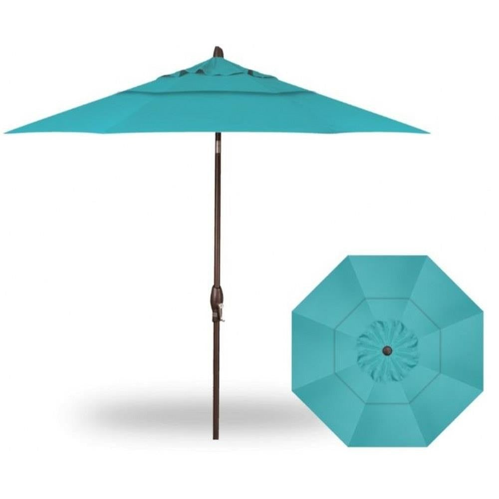 Treasure Garden, 9 Foot Double Vent Crank Lift Round Market Umbrella, Aquatic on Bronze